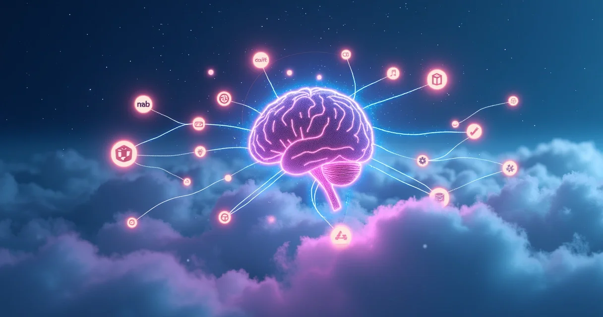 Conceito visual de integração de SaaS com inteligência artificial