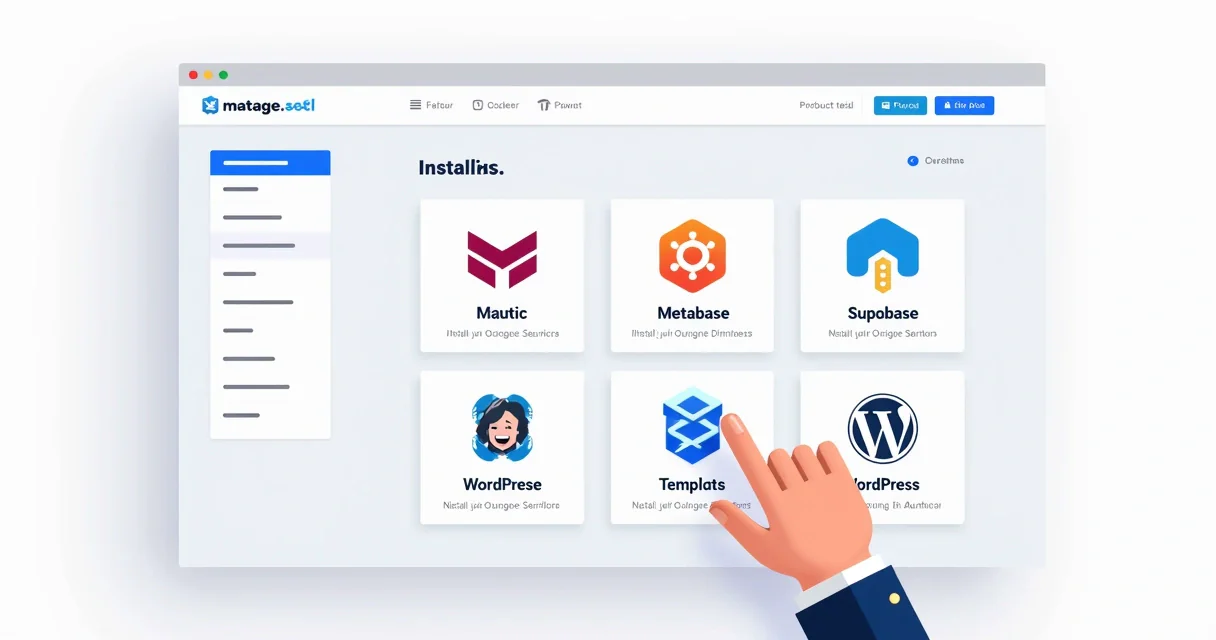 Painel exibindo templates de ferramentas open source prontos para instalação